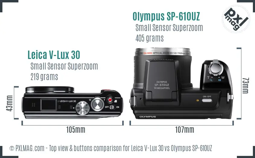 Leica V-Lux 30 vs Olympus SP-610UZ top view buttons comparison
