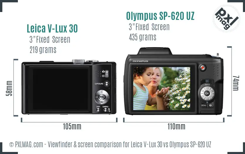 Leica V-Lux 30 vs Olympus SP-620 UZ Screen and Viewfinder comparison