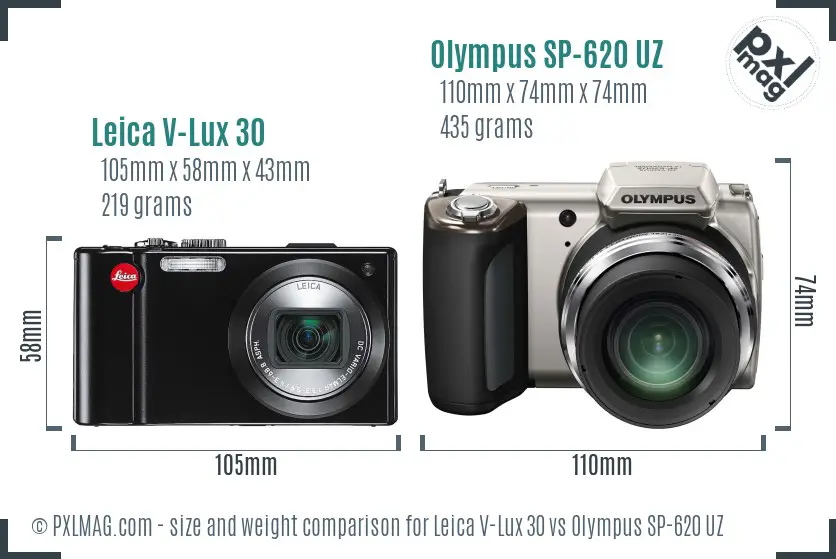 Leica V-Lux 30 vs Olympus SP-620 UZ size comparison