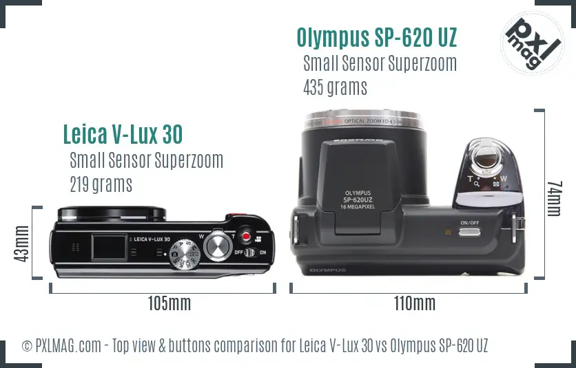 Leica V-Lux 30 vs Olympus SP-620 UZ top view buttons comparison