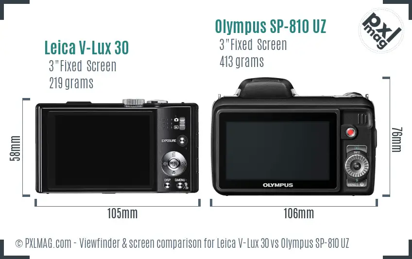 Leica V-Lux 30 vs Olympus SP-810 UZ Screen and Viewfinder comparison
