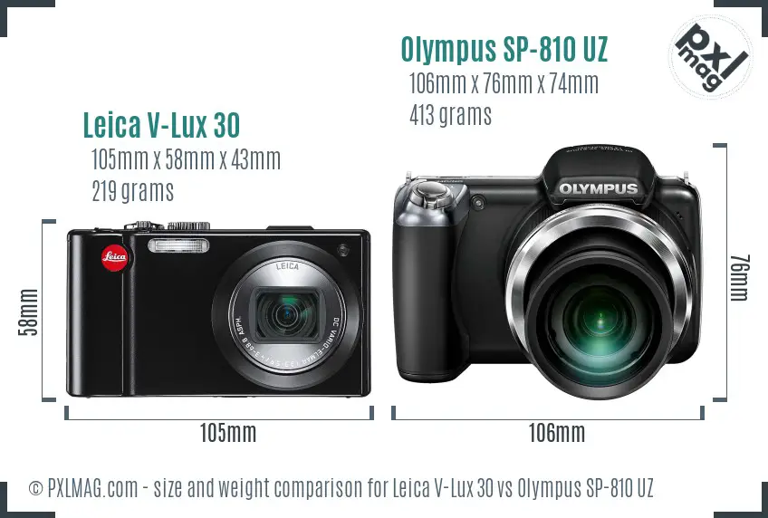 Leica V-Lux 30 vs Olympus SP-810 UZ size comparison