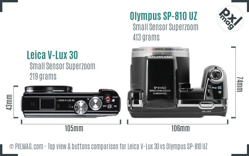 Leica V-Lux 30 vs Olympus SP-810 UZ top view buttons comparison