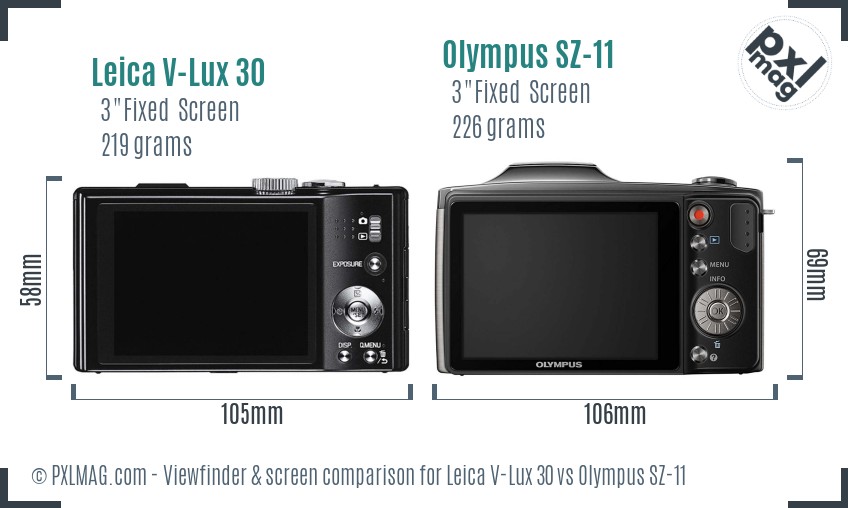Leica V-Lux 30 vs Olympus SZ-11 Screen and Viewfinder comparison
