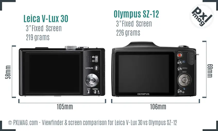 Leica V-Lux 30 vs Olympus SZ-12 Screen and Viewfinder comparison