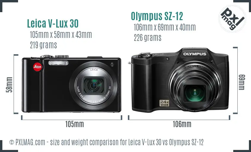 Leica V-Lux 30 vs Olympus SZ-12 size comparison