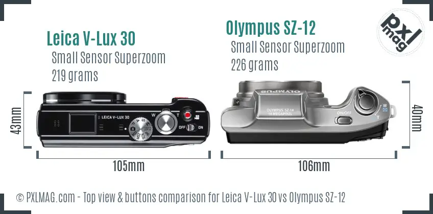 Leica V-Lux 30 vs Olympus SZ-12 top view buttons comparison