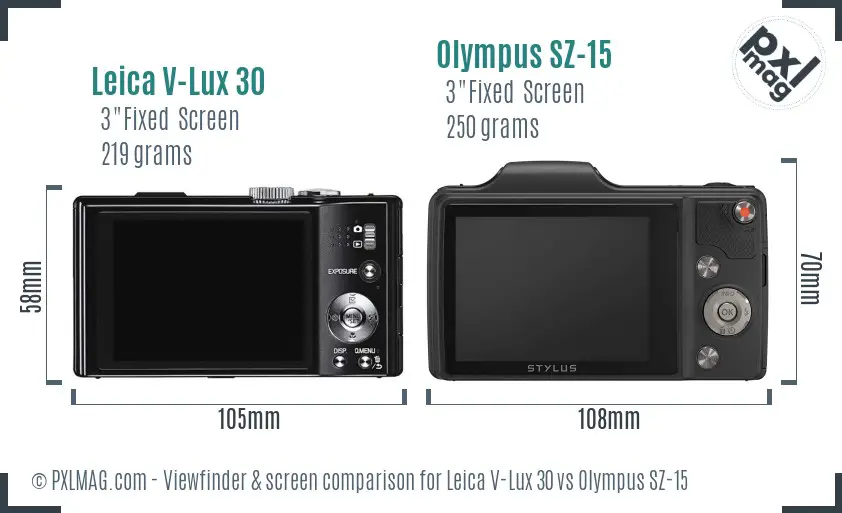 Leica V-Lux 30 vs Olympus SZ-15 Screen and Viewfinder comparison