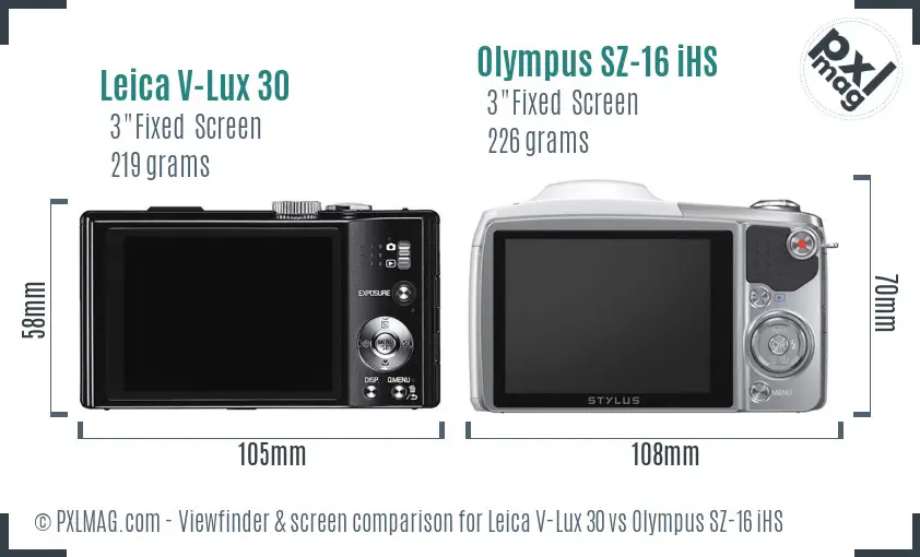 Leica V-Lux 30 vs Olympus SZ-16 iHS Screen and Viewfinder comparison