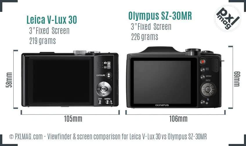 Leica V-Lux 30 vs Olympus SZ-30MR Screen and Viewfinder comparison