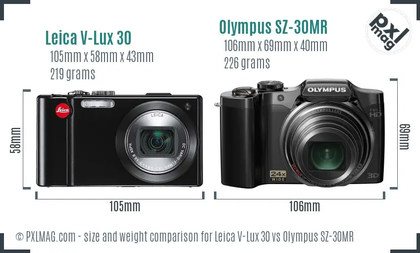 Leica V-Lux 30 vs Olympus SZ-30MR size comparison