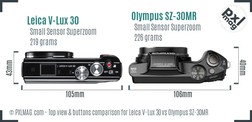 Leica V-Lux 30 vs Olympus SZ-30MR top view buttons comparison