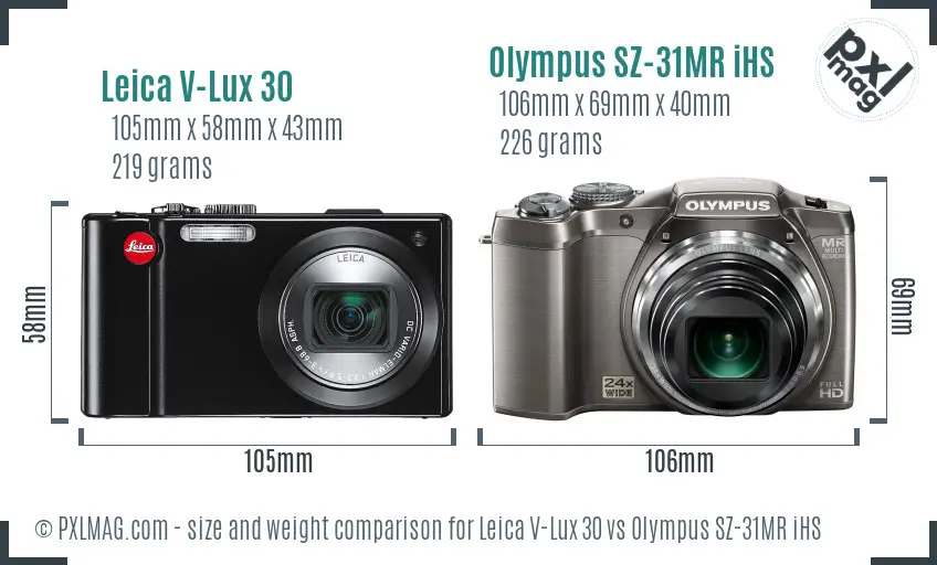 Leica V-Lux 30 vs Olympus SZ-31MR iHS size comparison