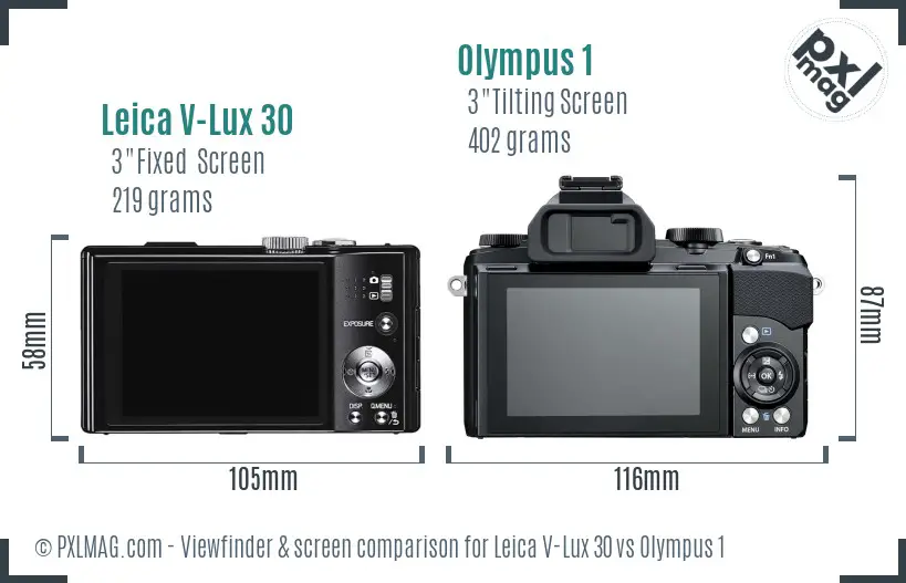 Leica V-Lux 30 vs Olympus 1 Screen and Viewfinder comparison