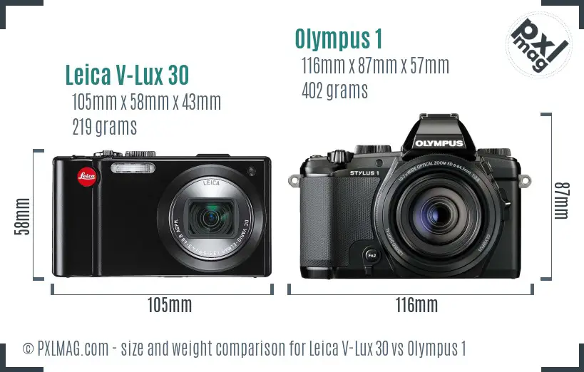 Leica V-Lux 30 vs Olympus 1 size comparison