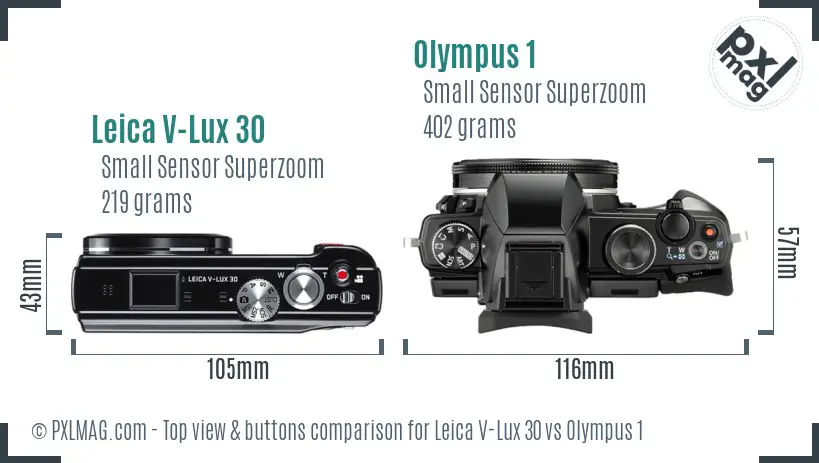 Leica V-Lux 30 vs Olympus 1 top view buttons comparison