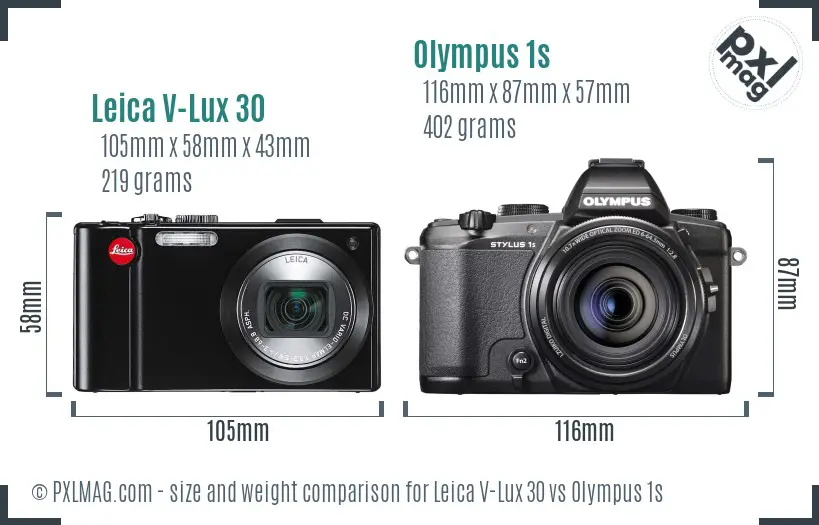 Leica V-Lux 30 vs Olympus 1s size comparison