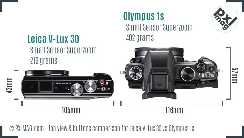Leica V-Lux 30 vs Olympus 1s top view buttons comparison