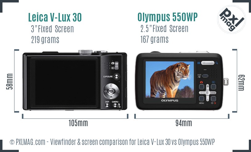 Leica V-Lux 30 vs Olympus 550WP Screen and Viewfinder comparison