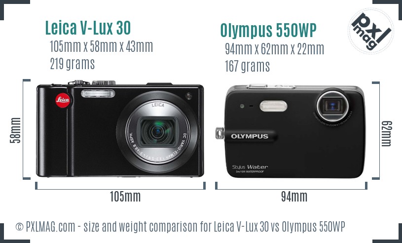 Leica V-Lux 30 vs Olympus 550WP size comparison