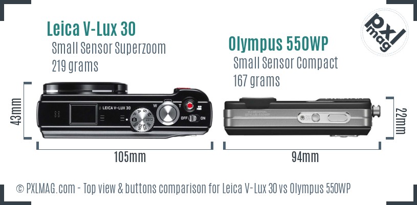 Leica V-Lux 30 vs Olympus 550WP top view buttons comparison