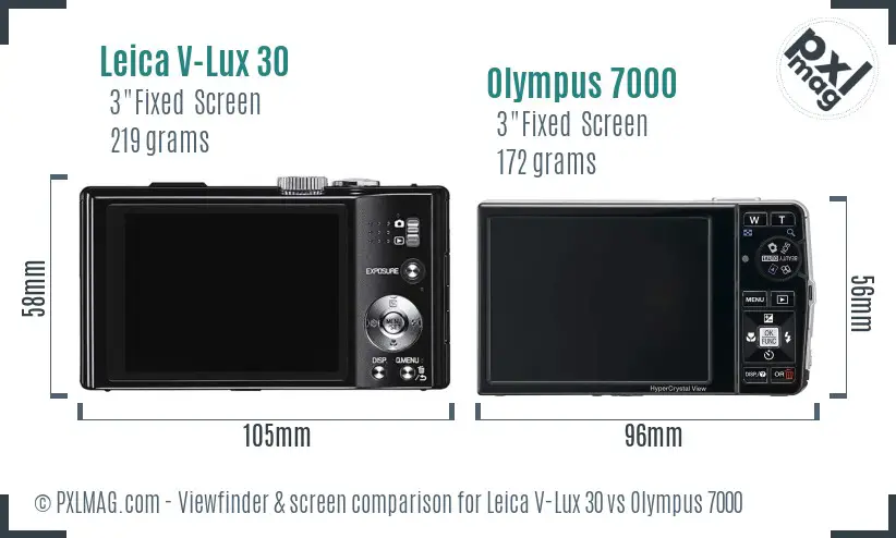 Leica V-Lux 30 vs Olympus 7000 Screen and Viewfinder comparison