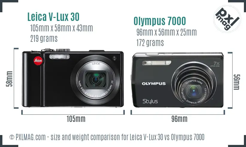 Leica V-Lux 30 vs Olympus 7000 size comparison