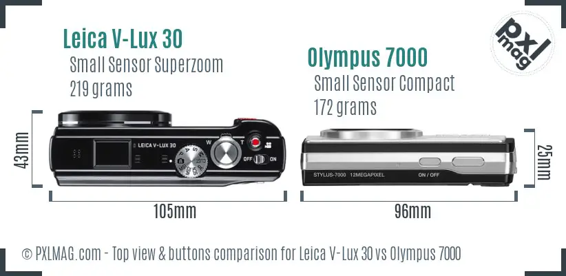 Leica V-Lux 30 vs Olympus 7000 top view buttons comparison