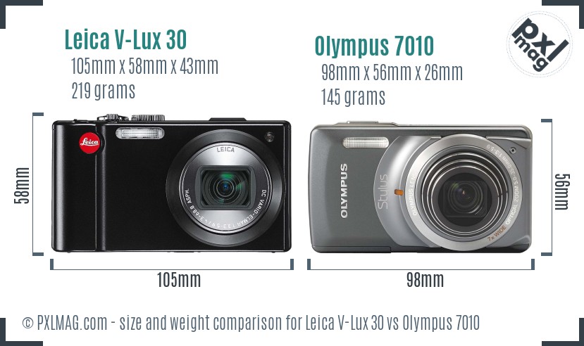 Leica V-Lux 30 vs Olympus 7010 size comparison