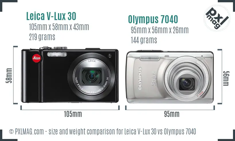 Leica V-Lux 30 vs Olympus 7040 size comparison