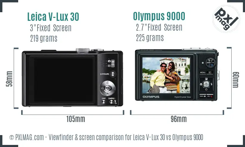 Leica V-Lux 30 vs Olympus 9000 Screen and Viewfinder comparison