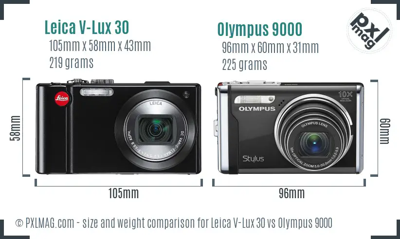 Leica V-Lux 30 vs Olympus 9000 size comparison