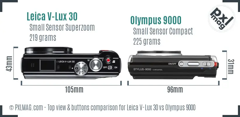 Leica V-Lux 30 vs Olympus 9000 top view buttons comparison