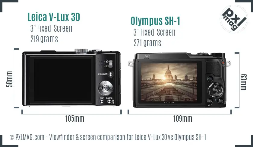 Leica V-Lux 30 vs Olympus SH-1 Screen and Viewfinder comparison
