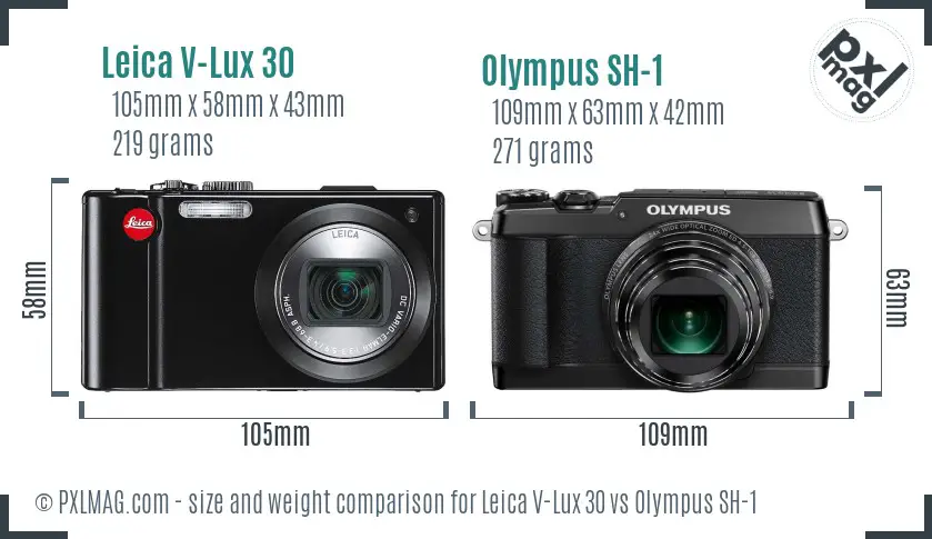Leica V-Lux 30 vs Olympus SH-1 size comparison