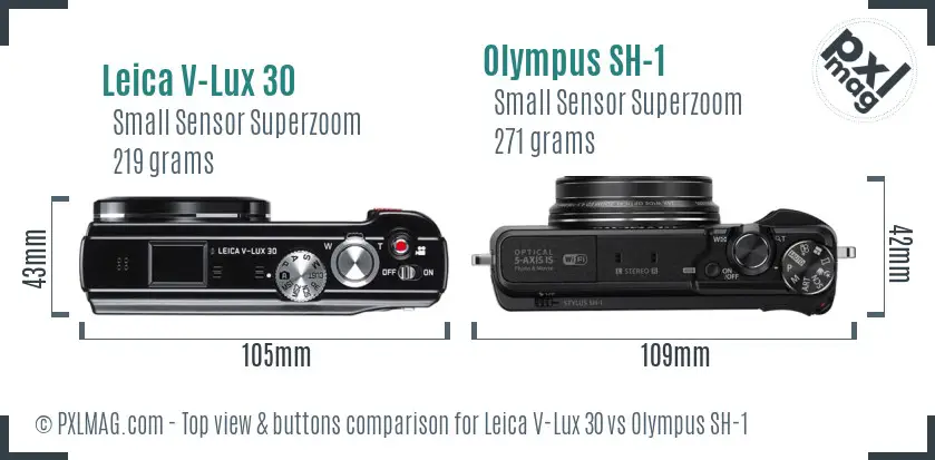 Leica V-Lux 30 vs Olympus SH-1 top view buttons comparison