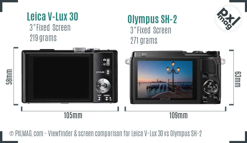 Leica V-Lux 30 vs Olympus SH-2 Screen and Viewfinder comparison