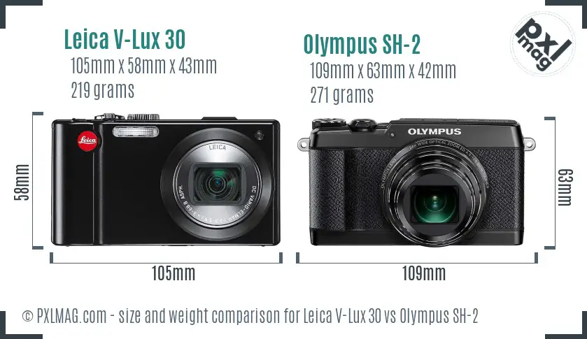 Leica V-Lux 30 vs Olympus SH-2 size comparison