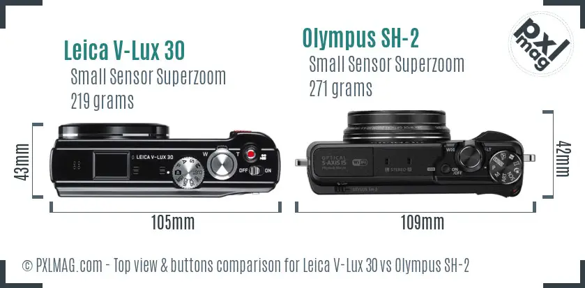 Leica V-Lux 30 vs Olympus SH-2 top view buttons comparison