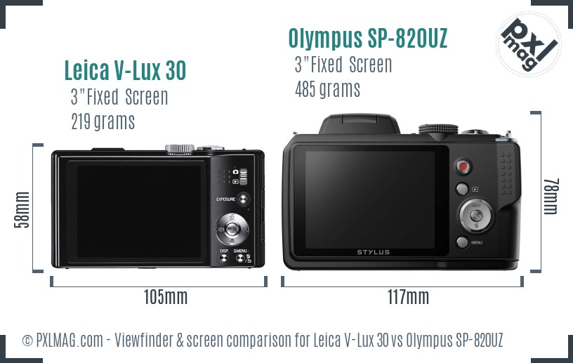Leica V-Lux 30 vs Olympus SP-820UZ Screen and Viewfinder comparison