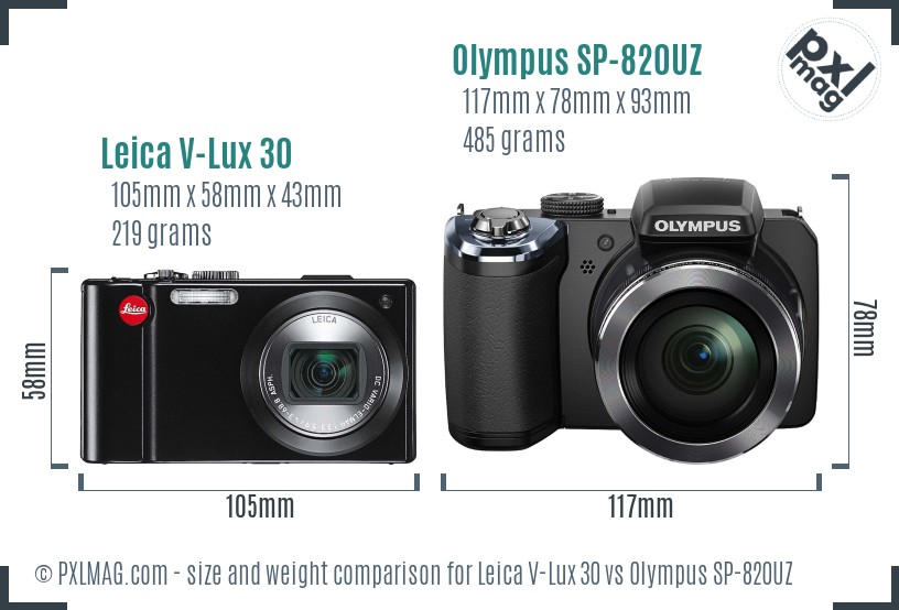 Leica V-Lux 30 vs Olympus SP-820UZ size comparison