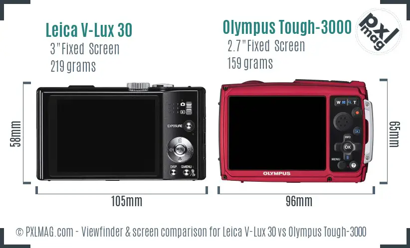 Leica V-Lux 30 vs Olympus Tough-3000 Screen and Viewfinder comparison