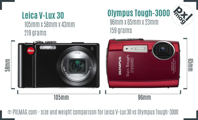 Leica V-Lux 30 vs Olympus Tough-3000 size comparison