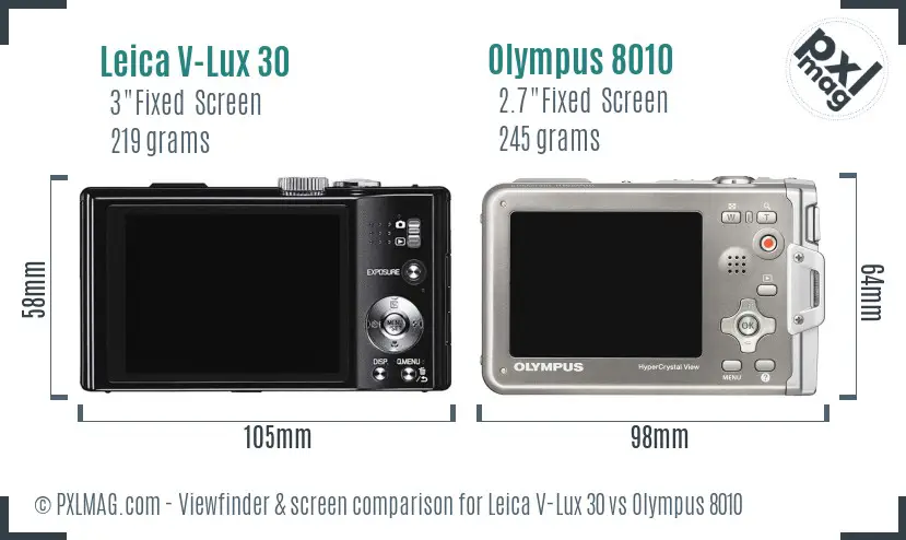Leica V-Lux 30 vs Olympus 8010 Screen and Viewfinder comparison
