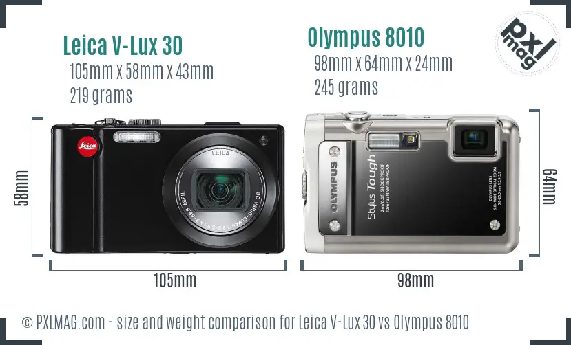 Leica V-Lux 30 vs Olympus 8010 size comparison