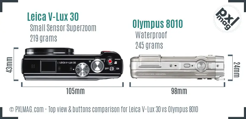 Leica V-Lux 30 vs Olympus 8010 top view buttons comparison