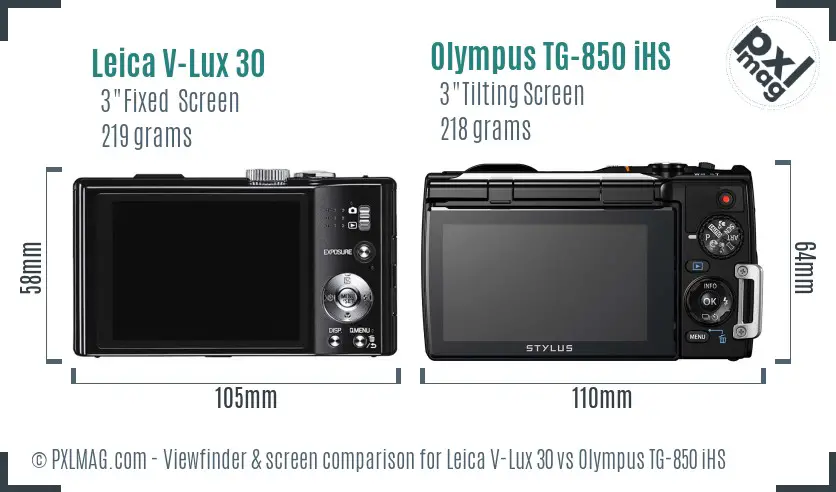 Leica V-Lux 30 vs Olympus TG-850 iHS Screen and Viewfinder comparison