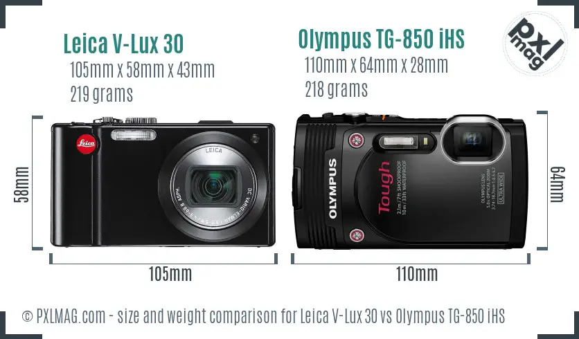 Leica V-Lux 30 vs Olympus TG-850 iHS size comparison