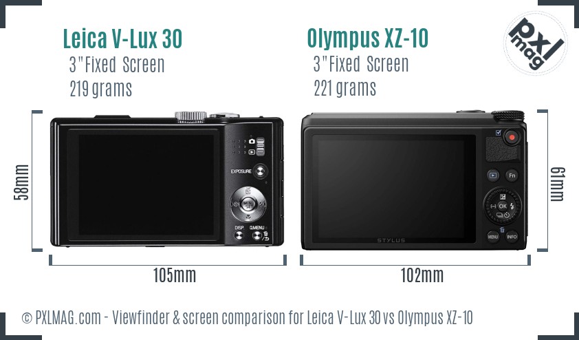 Leica V-Lux 30 vs Olympus XZ-10 Screen and Viewfinder comparison