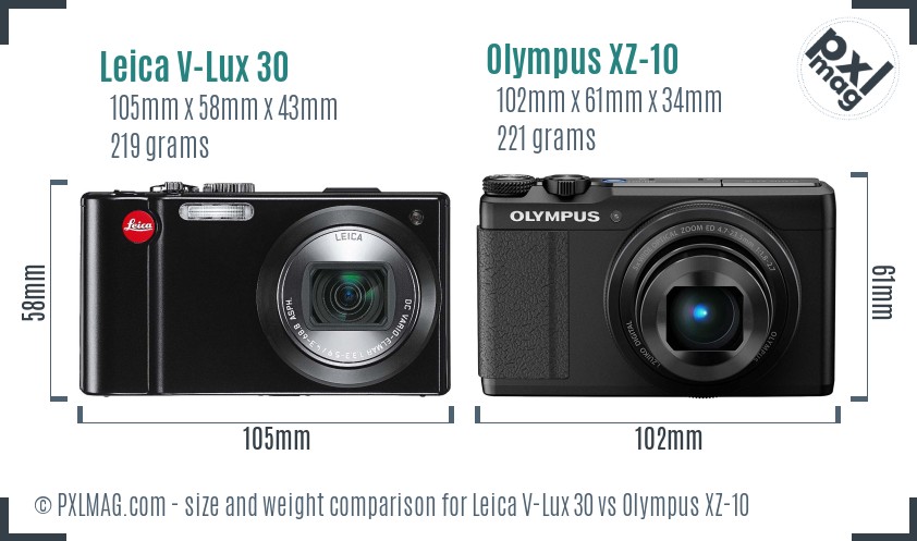 Leica V-Lux 30 vs Olympus XZ-10 size comparison